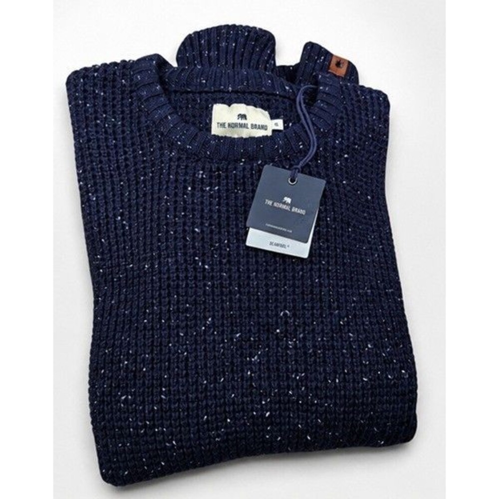 NWT The Normal Brand Mens Seawool Nep Crew Sweater Waffle Knit Navy XL MSRP $138